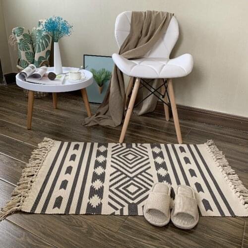 Retro Cotton Linen Tassel Woven Carpets Floor Rugs Prayer Mattress for Bedroom