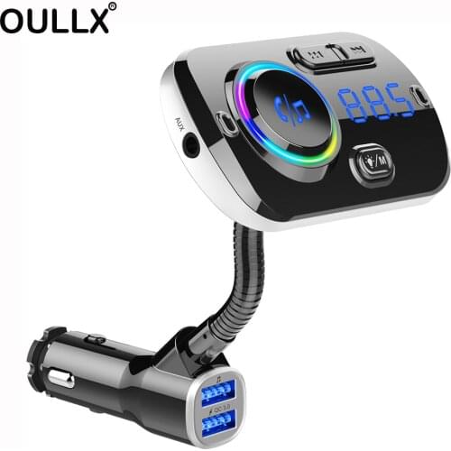 OULLX Dual USB QC3.0 Fast charger FM Transmitter Car Kit Handsfree Wireless Bluetooth MP3 Player Handsfree Colorful light Suppor
