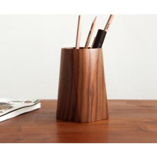 Japan Style wooden pen holder creative personality fashion simple office desktop walnut pen holder storage box