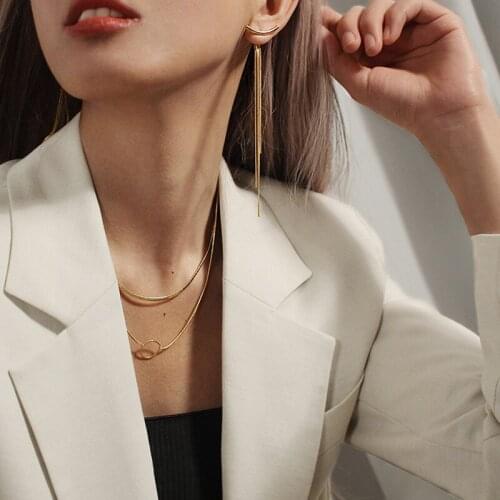 Vintage Gold Color Bar Long Thread Tassel Drop Earrings for Women Glossy Arc Geometric 2021 Korean Fashion Jewelry Dropshipping