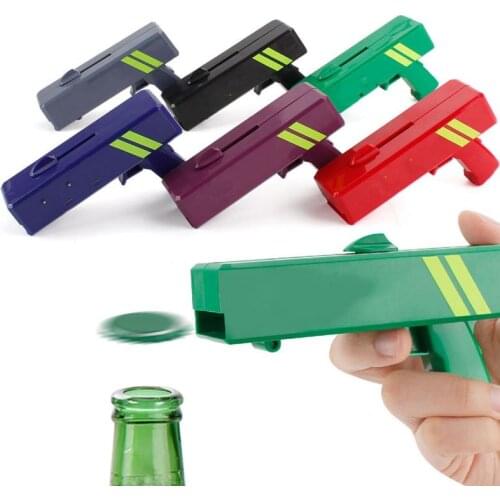 Funny Can Cap Gun Creative Flying Cap Launcher Bottle Beer Opener Bar Tool Drink Opening Gun Shaped Bottle Lids Shooter Red
