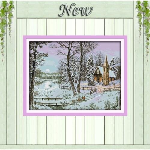 The winter snowscape forest house trees Counted printed on canvas DIY DMC 14CT 11CT Cross Stitch Needlework kits Embroidery Sets