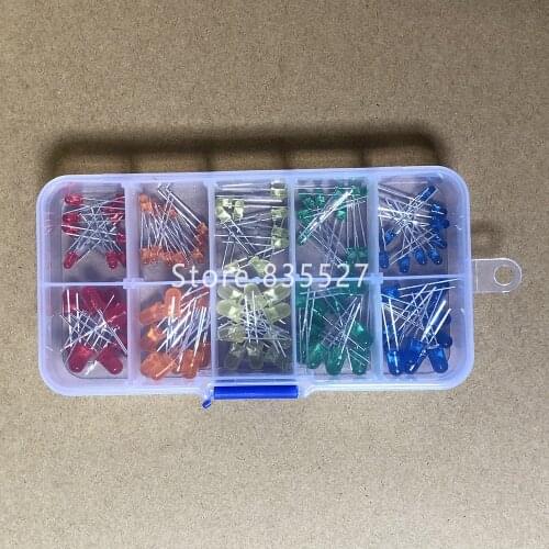 100pcs/box F5 5MM + F3 3MM in Sets Kit Mixed 5 Color : Red / Orange / Yellow / Green / Blue LED light emitting diode turn DIP