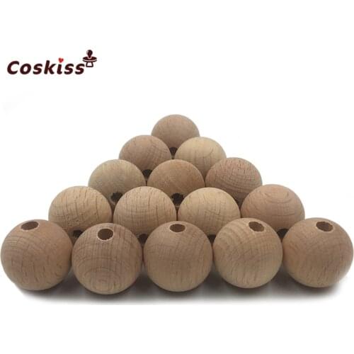 100pc Wooden Teether Chewable 10-20mm Beech Round Beads Ecofriendly Unfinished Natural Wood Beads DIY Craft Jewelry Accessories