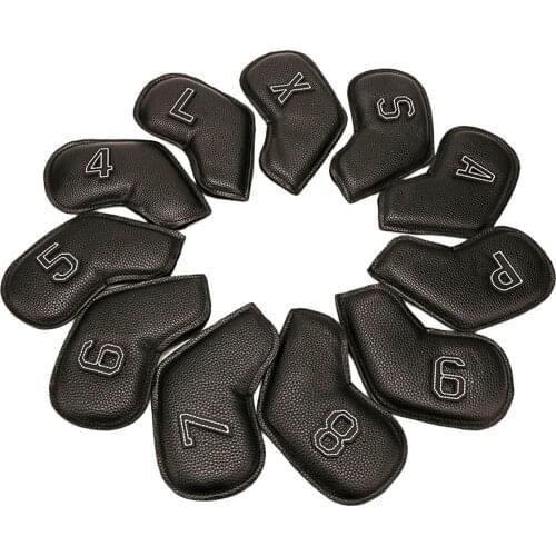 11pcs/set PU Golf Club Iron Cover Protect White Letter Headcover Universal