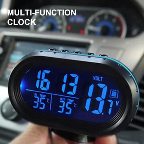 12v Car Thermometer Digital Clock Automobile Led Lighted Display Multifunction Digital Dual Gauge Voltage Tester Car Accessories