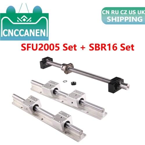 2Set SBR16 Linear Shaft Guide Support+ SBR16UU Blocks +SFU2005 Ballscrew +BKBF15 support +Nut Housing +D25L30 6.35*12mm Coupler
