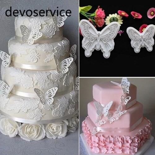 2PCS/Set Butterfly Moulds Silicone Cake Fondant Decorating Cookie Plunger Cutters DIY Baking Molds Mould Cortador De Biscoito