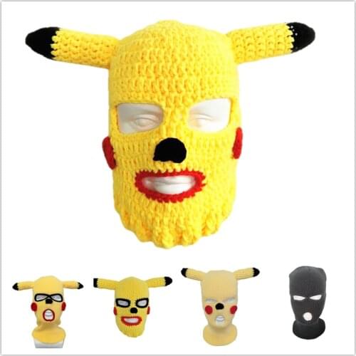 Pokemon Pikachu Balaclava Masks Hat Winter Cover Neon Mask Halloween Caps for Party Motorcycle Bicycle Ski Cycling Balaclava Hat