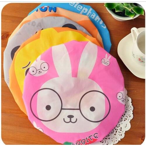 DHL free shipping 100 PCS Cute Cartoon Shower Cap Waterproof Shower Cap Environmental Protection Lace Elastic Band Hat Bath Cap