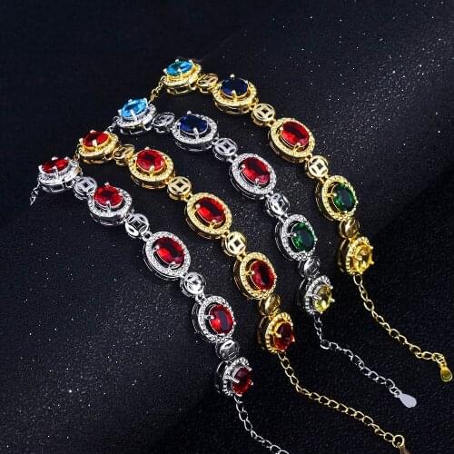 Genuine 18K Gold Color Natural Ruby Gemstone Bracelets for Women Fine Silver 925 Jewelry Wedding Pulseras De Ley 925 Mujer Girls