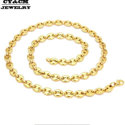 Bling Stainless Steel Punk Hip hop Puffed Mariner Link Cable Chain Choker Necklace for Men Gold Silver Color Jewelry Necklaces
