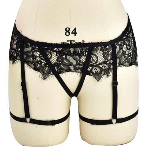 Black Body Harness Lace panties garter belt Top Bralette Elastic Strap Soft Bondage Bra Goth Sexy Lingerie Punk Harness