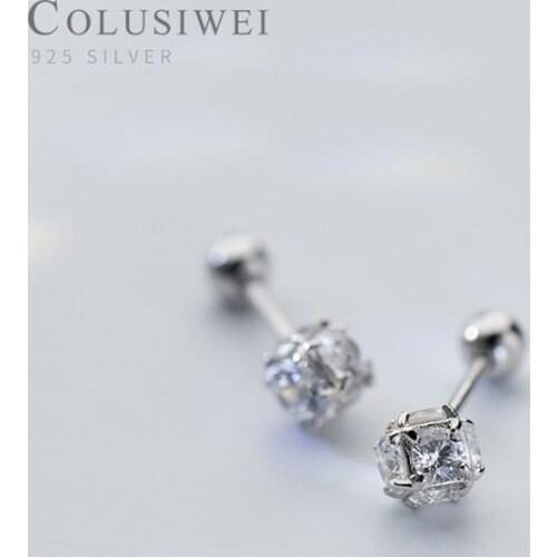 Colusiwei Shiny Square Shape Stud Earrings for Women Geometric Bright Clear CZ 925 Sterling Silver Statement Wedding Jewelry