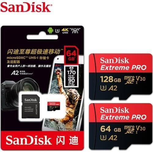 SanDisk Extreme PRO Micro SD Card 64GB 128GB 256GB A2 Flash Memory Cards High Speed up to 170MB/s microSDXC V30 U3 TF Cards