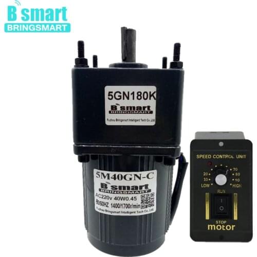 Bringsmart 5M40GN-C 10~500rpm AC Electric Motor 220V Single Phase 40W AC Gear Motor Induction Motor Mini Machine