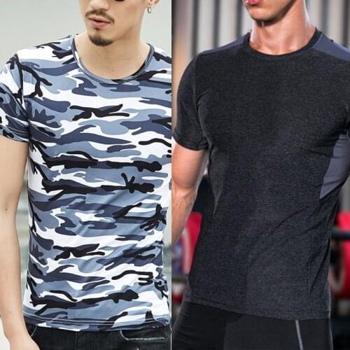 New Mens T Shirt Fitness Workout Tights Short Sleeve Quick Dry Camo T-Shirt Tops Tees Compression Tshirt Plus size
