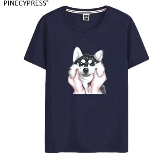 Quality 95% Cotton 5% Spandex Asian Size Short Sleeve Men T Shirt Fashion Dog Printed Blue Pink Grey Summer O-neck Man T-shirt