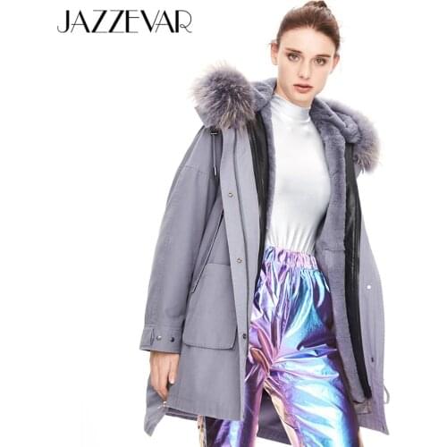 JAZZEVAR 2019 Winter new arrival women coat high quality mid-length fashion style parka with real fur warm women coat K9036
