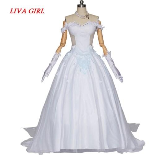 Liva girl Anime Fate/stay night Altria Pendragon White dress Cosplay Costume Girls Halloween Carnival Costumes Girls