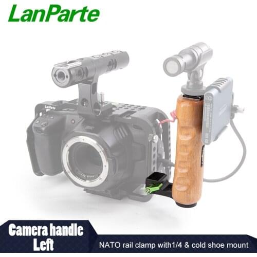Lanparte Wooden Side Handle Grip Left with Nato Rail with Cold Shoe Mount and 1/4 Thread Hole for DSLR Camera Accessories