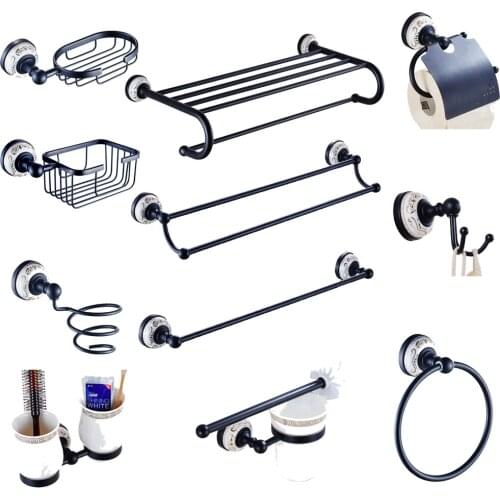 Leyden ORB Copper Bathroom Hardware Sets Black Toilet Paper Holder Towel Bar Soap Dish Toothbrush Holder Towel Ring