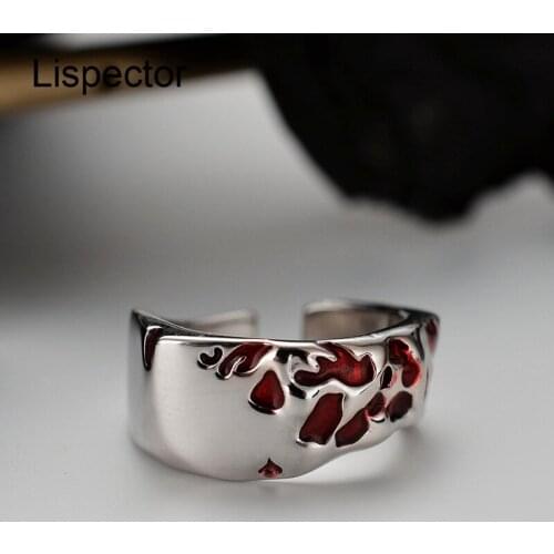 Lispector 925 Sterling Silver Korean Red Enamel Texture Rings for Women Irregular Abstract Pattern Open Ring Party Jewelry Gifts