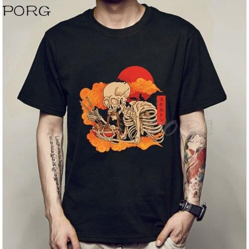 Yokai Ramen and Cats Cute Japanese Anime T Shirt Men Manga Graphic Tees Tops Funny Cartoon T-shirt Unisex Hip Hop T-shirts Male