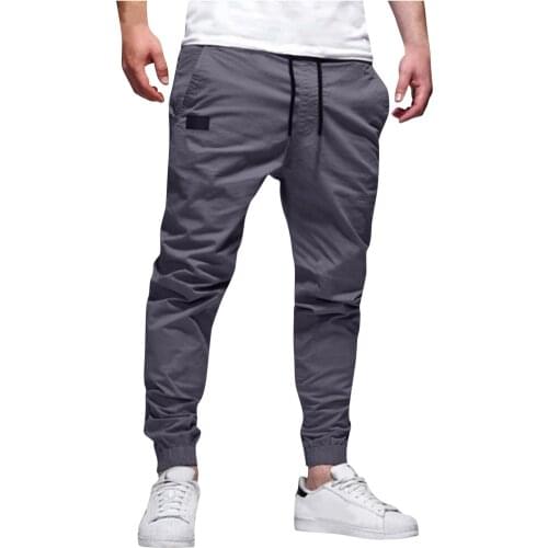 Mens Fashion Casual Sweatpants Mid Waist Training Pencil Pant Solid Pocket Full Length Jogging Military Male Trousers