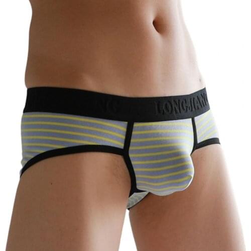 Longjiang Wide Waistband Men Briefs Ultra Soft Underpants Stripe U Convex Mid Waist Panties for Inside Wear