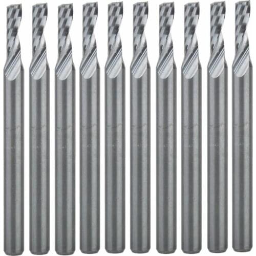 10pcs 3.175*2.5*8mm Single Flute Bit Carbide End Mill Set, CNC Router End Mills for Wood Cutter Milling