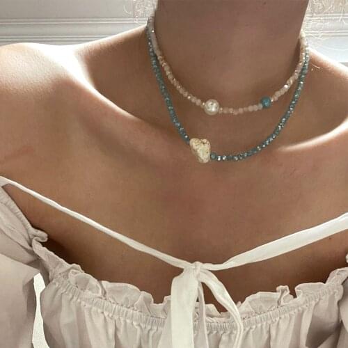 TAUAM Bohemian Seed Bead Stone Simulated Pearl Pendant Necklace For Women Fashion Beach Simple Lock Choker Collar Gift