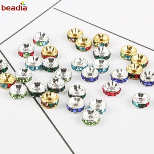 Gold Gunmetal Plated 8mm Crystal Rhinestone Rondelles Loose Spacer Beads For DIY Accessories Jewelry Findings Making