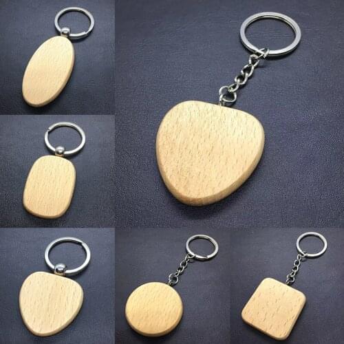 Blank Round Rectangle Natural Wooden Key Chain DIY Wood keychains Anti Lost Key Ring Tags luggage Accessories