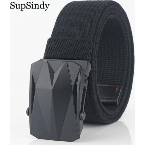 SupSindy Mans Canvas Belt Black Metal buckle casual belt Army military tactical belts for Men jeans Waistband cotton strap male