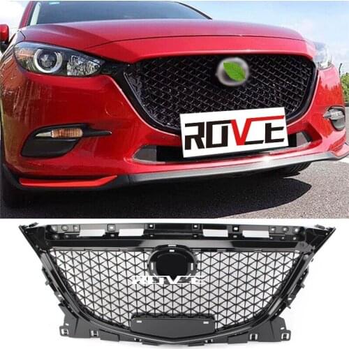Black Front Bumper Grill Honeycomb Grille For Mazda 3 Axela 2014 2015 2017 2018 Car Upper Mesh Grid Trim Grating Racing Grills