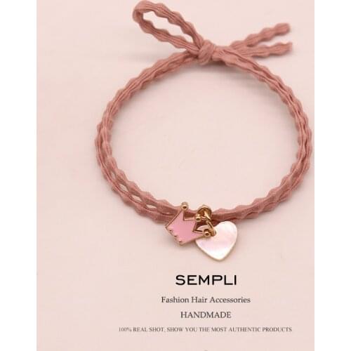 Simple Pink Alloy Crown Elastic Hair Bands for Girls High Quality Heart Shell Ponytail Holder Rubber Bands Easter Gift Headwear