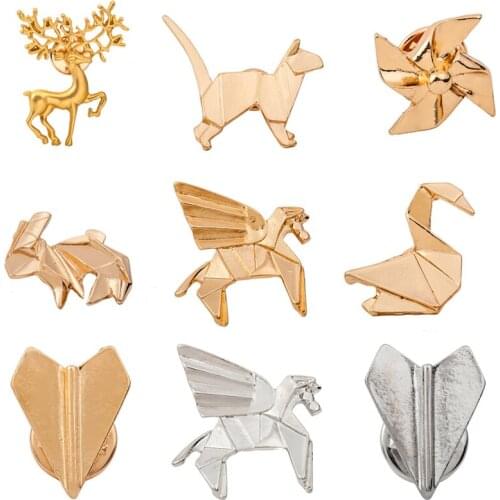 RONGQING 12pcs/lot Funny badge Stereo geometric small animal accessories collar pin jewelry gold silver brooch for women 2018