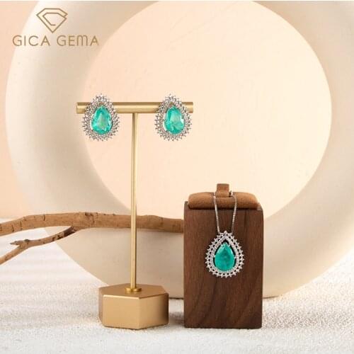 GICA GEMA Luxury Paraiba Tourmaline Jewelry Set Water Drop Shaped Real 925 Sterling Silver Earrings Pendant Female Gifts