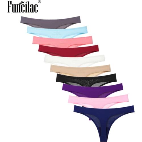 Sexy G-String Ice Silk Thong Panties Seamless Thongs Briefs Cotton Women Underwear Girls Ladies Panty Lingerie 1 Piece FUNCILAC