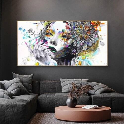 Modern Creativity Beautiful Girl Flower Canvas Painting Wall Art Poster Print Picture for Living Bedroom Home Artwork Decoration