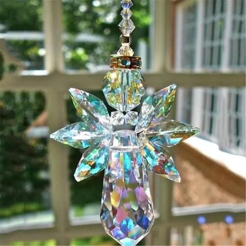 Modern Rainbow Crystal Angel Chakra Car Charm Pendant Ornament Rainbow Car Rear View Mirror Charms