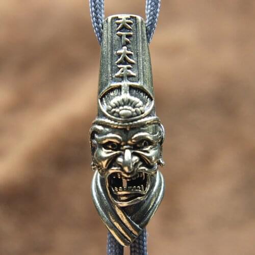 World Peace Brass Chinese Ghost Officer Lanyard Pendants DIY Paracord Bracelet Charms Spacer Beads for Folding Knife Accessories