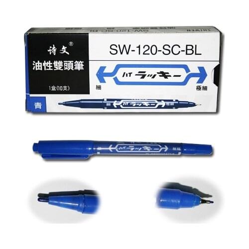 YILONG FREE SHIPPING 10 pcs/lot Blue Oil Ink Double Headed Pen Tattoo Skin Marker Painting Pen 0.7mm & 1-1.3mm