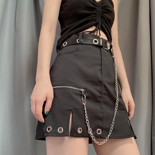 Summer skirts womens High Waist jeans Mini Skirt Women Korean Vintage Punk hip hop A-Line Short Skirt denim Chain Streetwear new