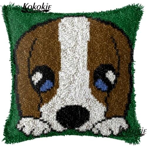 Latch hook dog pillow cross stitch kits Cushion embroidery yarn handicraft Crocheting Rug yarn 3d carpet diy rug decoration