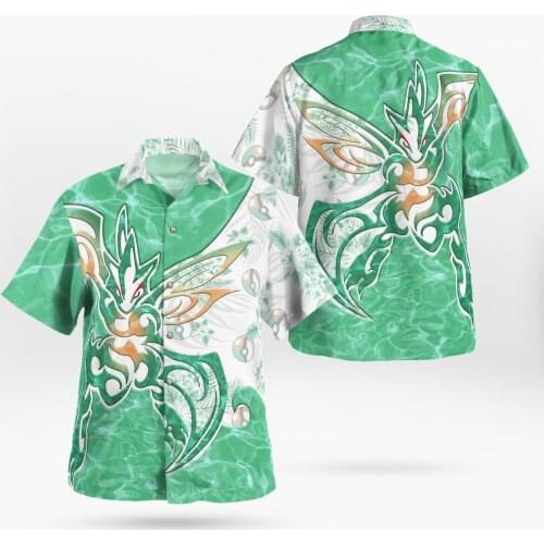 Green Anime 3D Print Beach Hawaiian 2021 Summer Shirt Short Sleeve Shirt Streetwear Oversized 5XL Camisa Social Chemise Homme-31