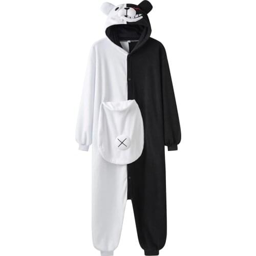 Danganronpa Monokuma Kigurumis Cosplay Pajamas Anime Bear Jumpsuit Black White Animal Pajamas Dangan Halloween Party Suit Gift