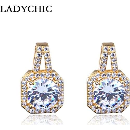 LADYCHIC Simple Fashion Clear Zircon Stud Earrings for Women Gold & Silver Color Rhinestone Crystal Jewelry Gift Brincos LE1333
