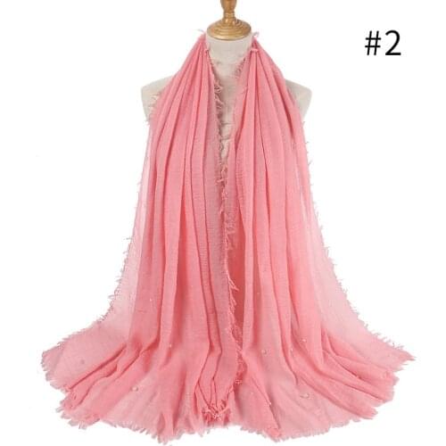 95*180CM Cotton and Linen Crimped Womens Scarf Pure Color High Quality Fringed Cotton Yarn Pearl Accessories Headscarf Girls